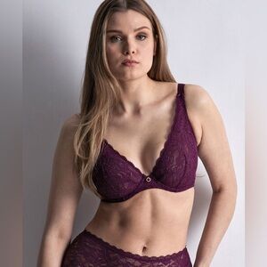 Aubade Paris Comfort Underwire Triangle Lace Bra Adjustable Lightly Lined Sz 30